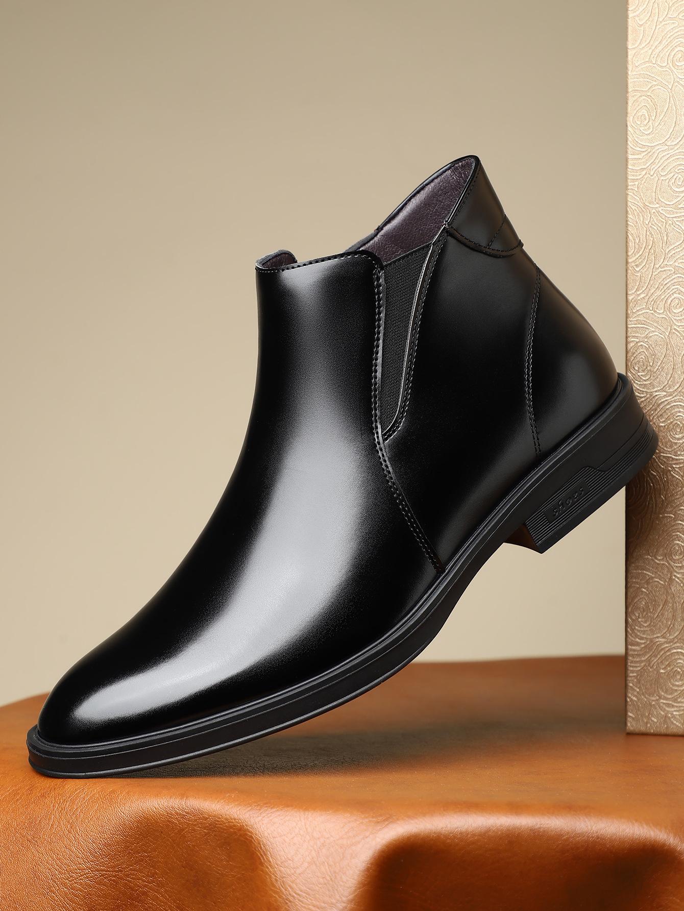 

Business Men s Dress Leather Boots British Casual Low Top Pointed Martin Boots Autumn and Winter Versatile Chelsea Boots 39 чёрный