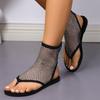 New women's flat-soled sandals breathable mesh hot diamond toe sandals fashion