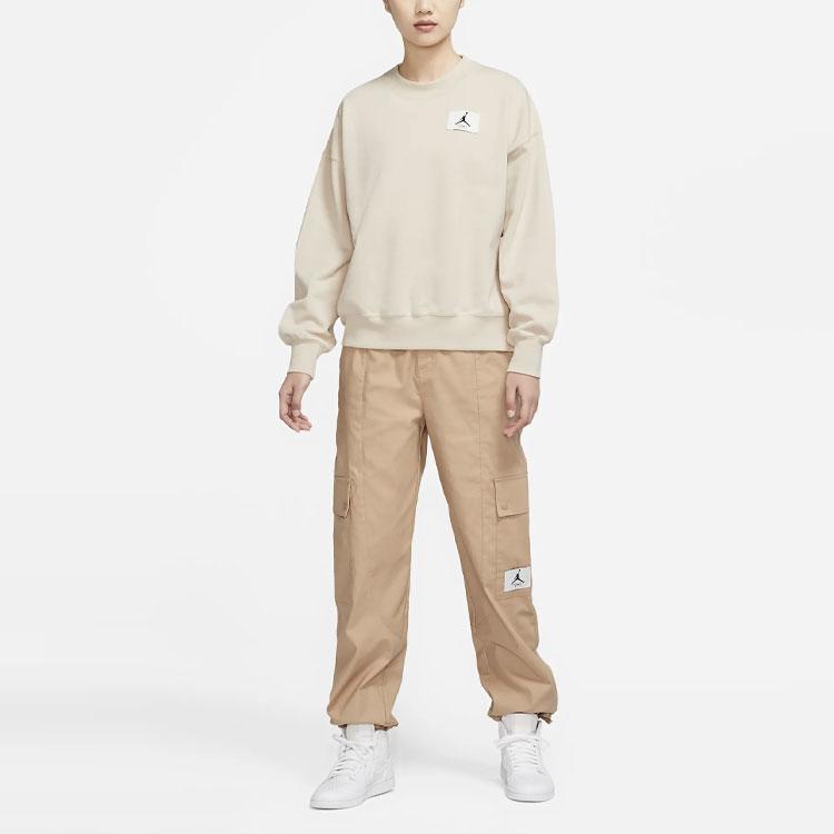 Jordan Logo Embroidered Solid Knit Crewneck Sweatshirt Women Tops Sand White DM5190-126