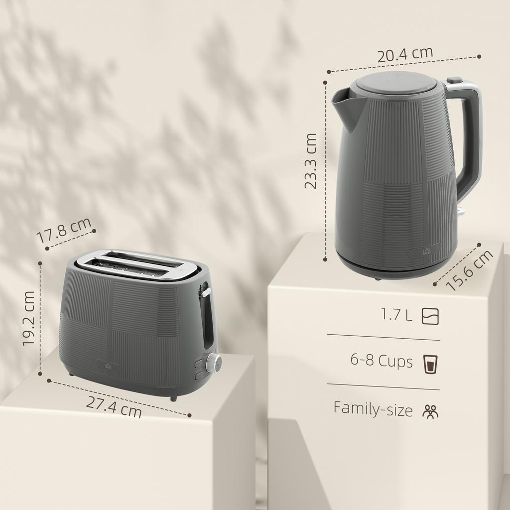 Kettle and Toaster Set, 1.7L 3000W Fast Boil Kettle & 2 Slice Toaster Kitchen Set with 7 Level Browning Controls, Defrost, Reheat