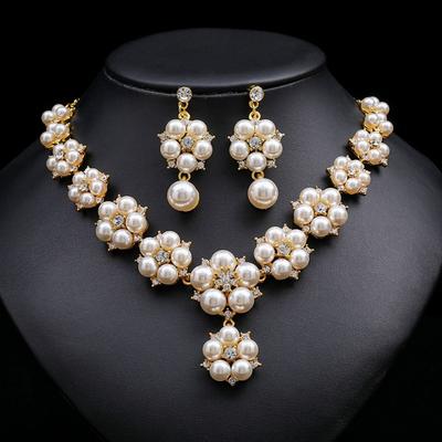 Luxury Pearl Necklaces Earrings Shining Necklace Earrings Set Bridal Claw Chain Jewelry Set  Women