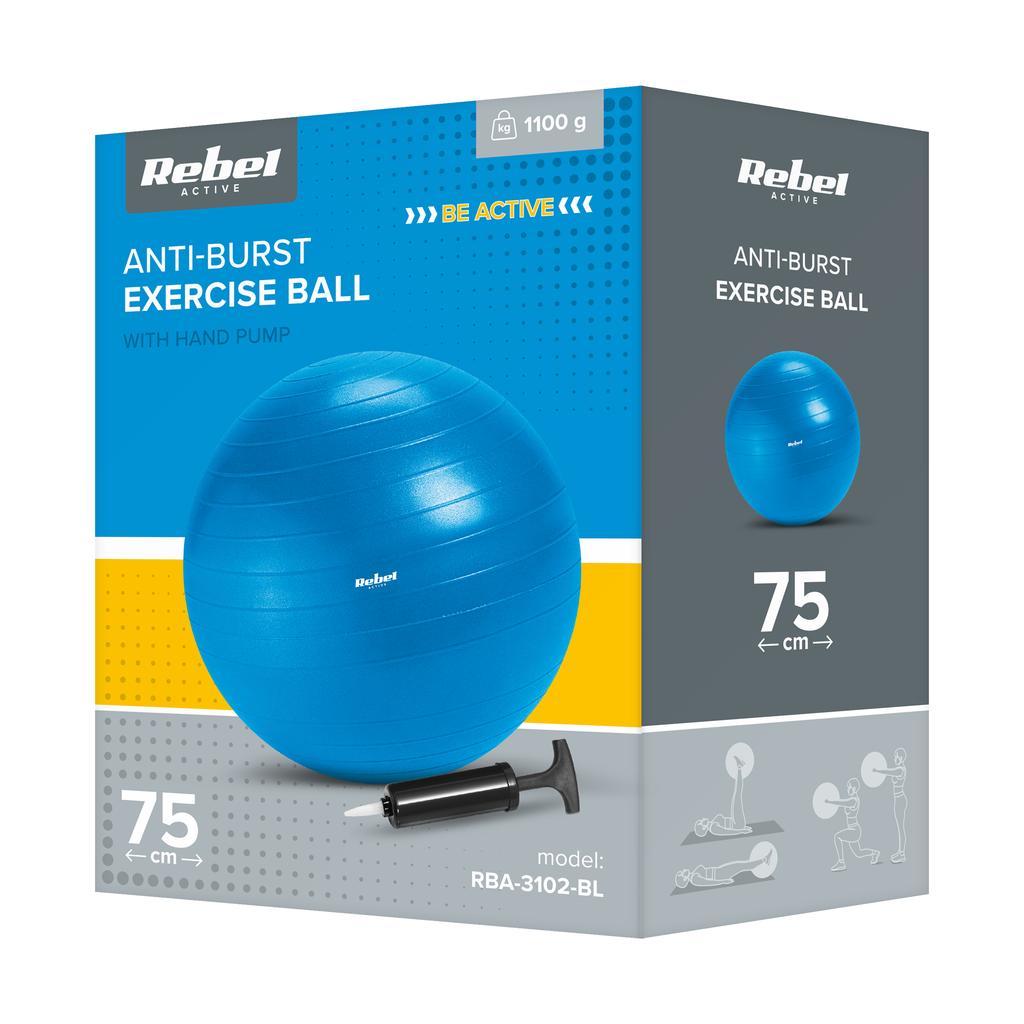 Rehabilitation Gymnastics Ball 75Cm With Hand Pump, Blue, Rebel Active