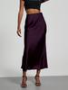 Women's Clothing Elegant Satin Midi Skirt Slim Fit High-Waisted Dress
