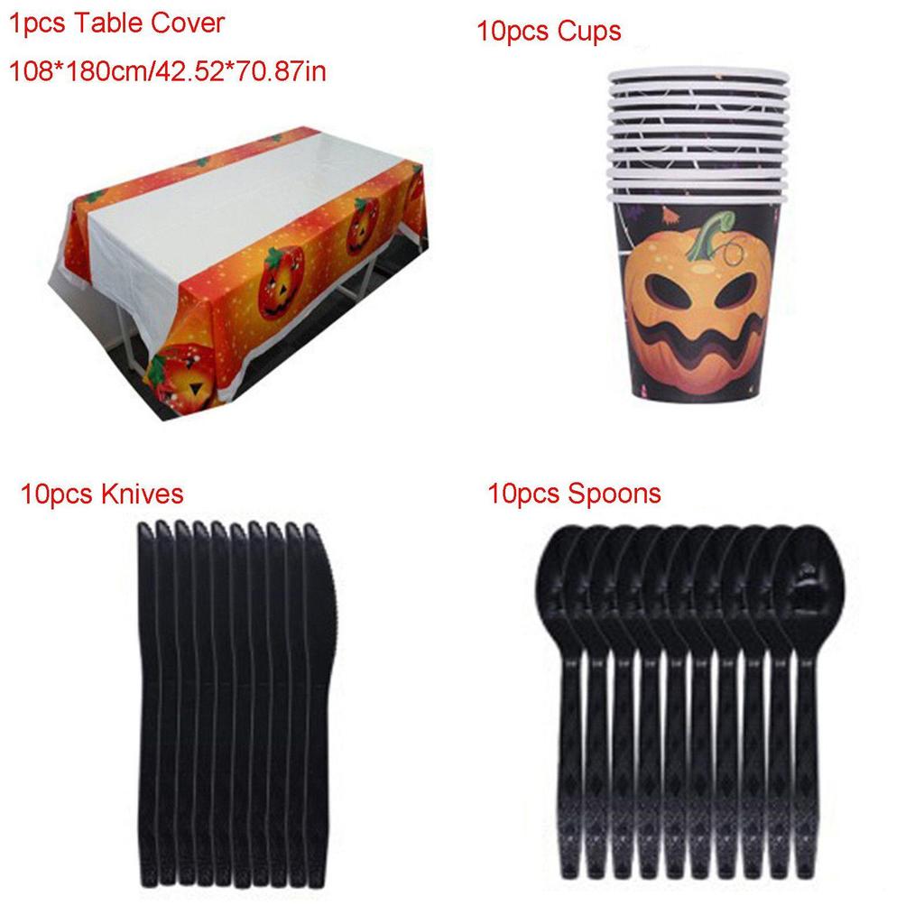 Halloween Party Decoration Supplies Including Pumpkin Tablecover And Straws**