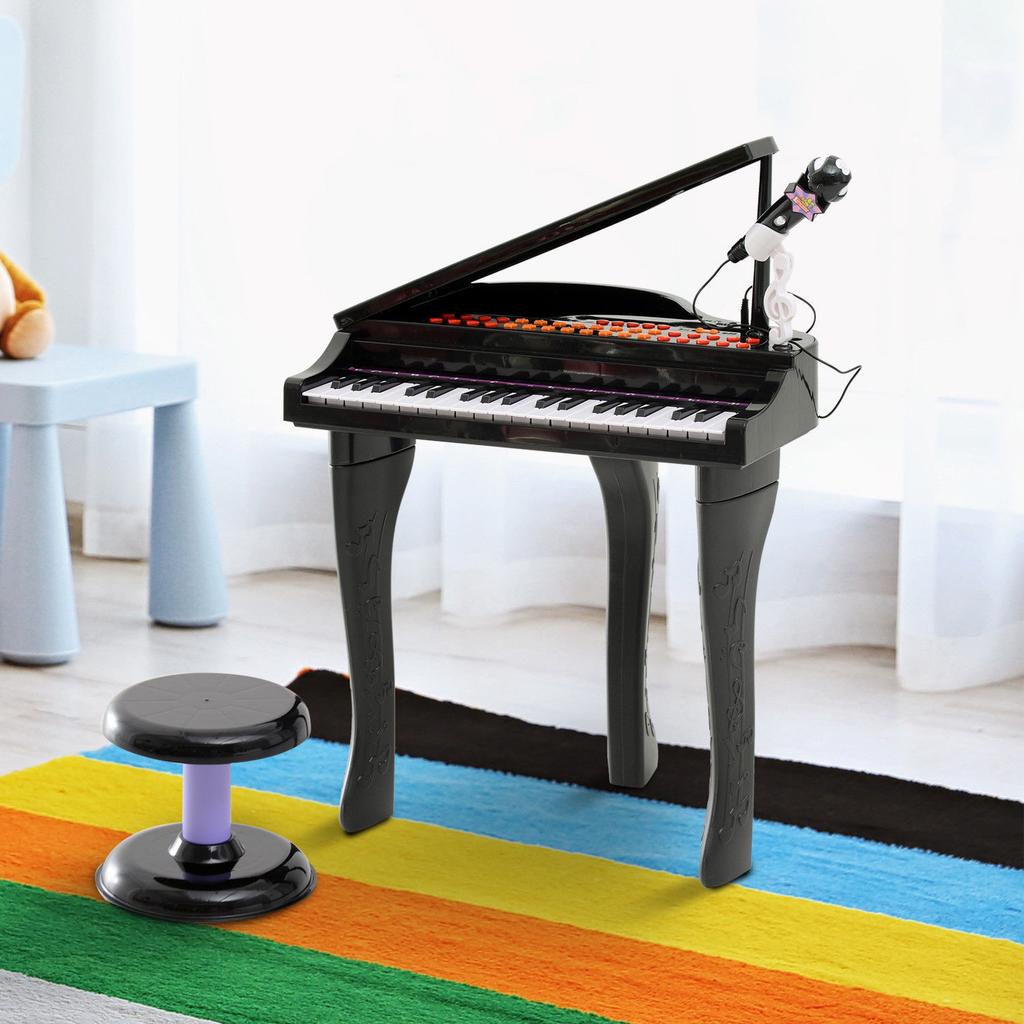 Keyboard for Kids with 37 Keys, Stool Piano with Microphone, LED Teaching Mode, Recording, Piano Musical Instrument for Children 3-6 Years Black
