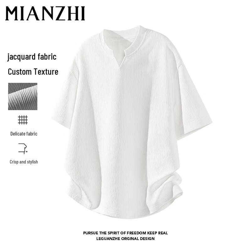Men s Summer V-Neck Textured Short Sleeve T-Shirt 2XL