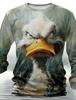 Funny animal design retro men 3D printing street casual daily gray longsleeved round neck shirt spring and autumn clothing