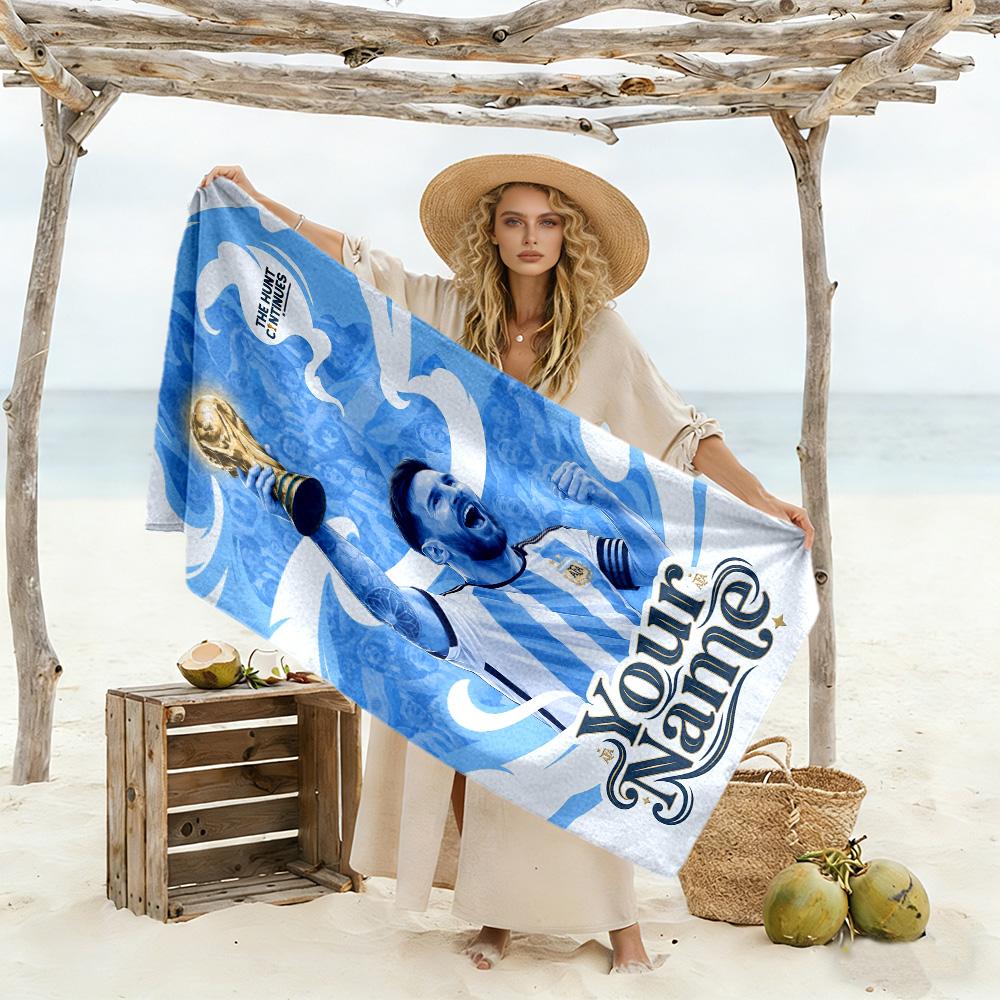 Football Messi Customizable Name Beach Towel Super Soft Microfiber Quickdry Fabric Perfect for Traveling Yoga Camping and Swimming