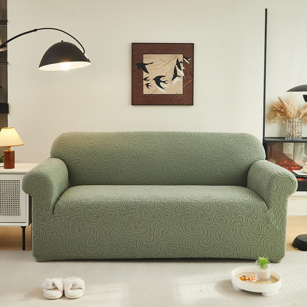Thick Elastic Sofa Cover Full Wrap Embossed Fleece Dustproof Slip Resistant All Season Universal