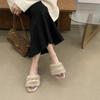 French Retro Flats Women Wear Gray Small Fragrant Style Word with Lazy Fluffy Half Slippers Internet Celebrity Ins