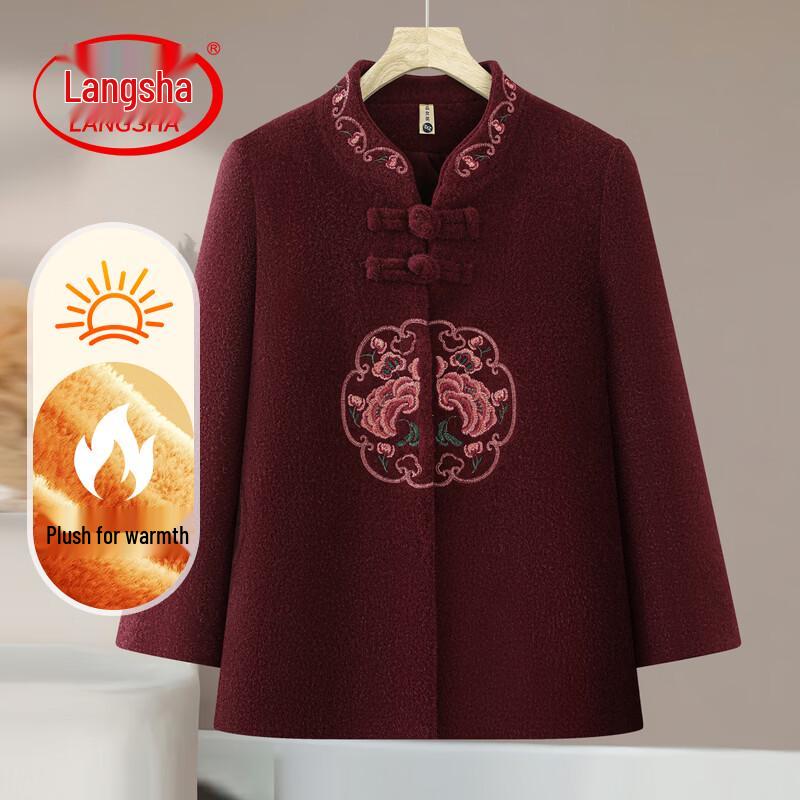 LangSha Women s Winter Plus Velvet Tang Suit Coat 3XL вино красного
