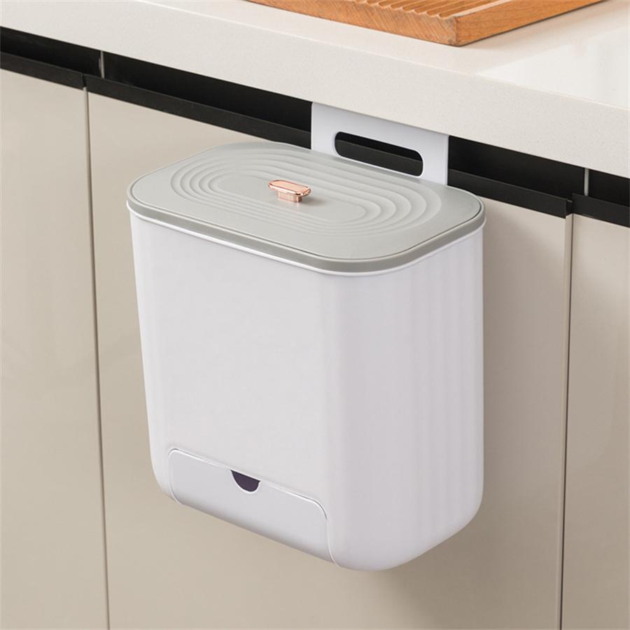 Wall Mounted Trash Can Household Galley Waste Bin Hanging Bathroom Trash Can With Lid Food Garbage Bin Kitchen Accessories