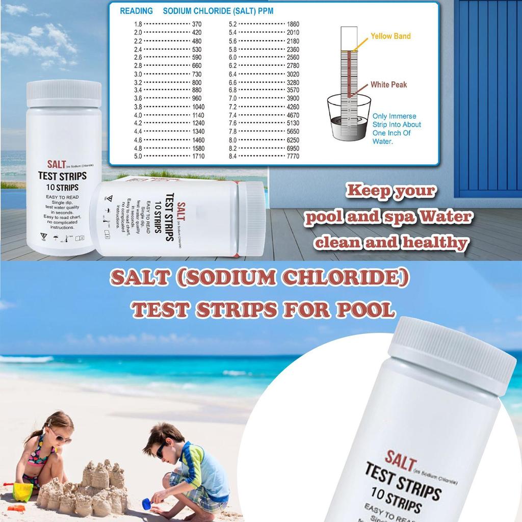 10Pcs Saltwater Detection Strips 30 seconds Pool Water Water Quality Test Kit For Water Hot Tub Spa And Swimming Pool