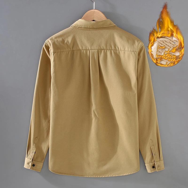 Winterwarme Hemden für Herren Japanischer Stil Cargo Langarmhemd Mann Verdicken Lässige Oberteile Doppeltasche Fleecejacke