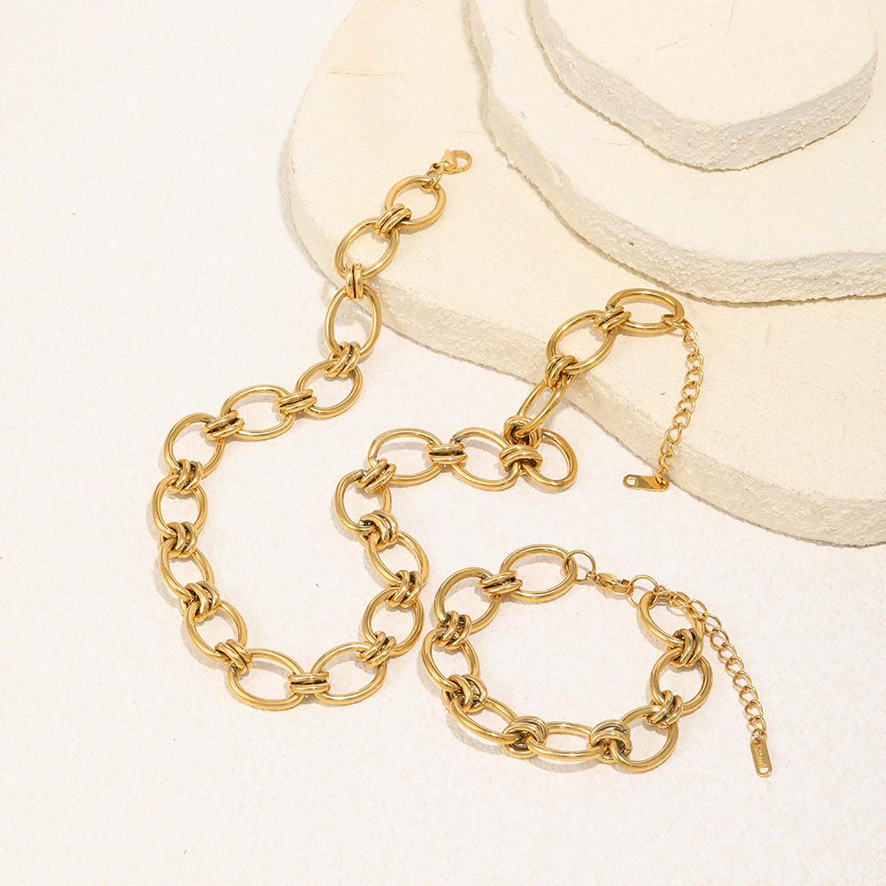 MamacitaSlay 316L Stainless Steel Geometric Bracelet Necklace 18K Gold Plated Waterproof Jewelry Set Women's Unique Accessories