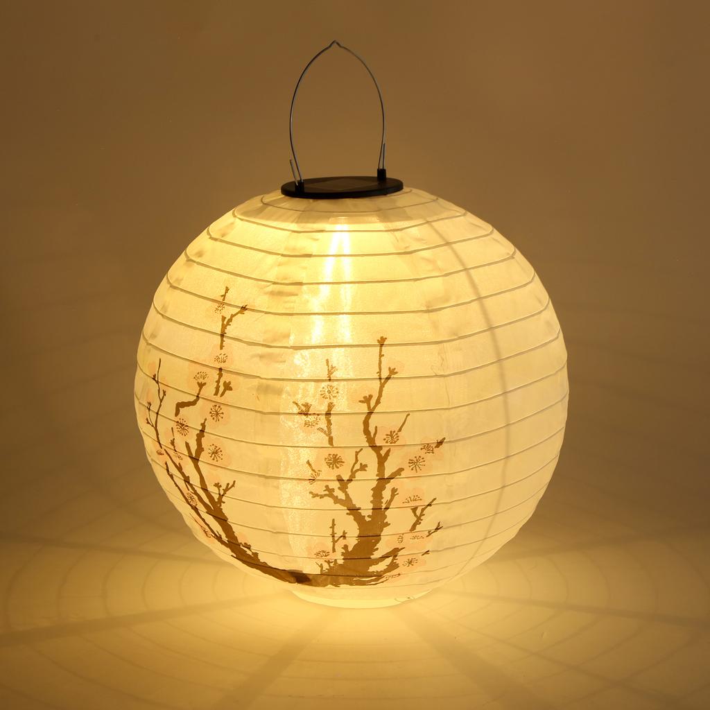 LED Solar Lantern 30cm Solar Power LED Plum Blossom Lights Nylon Colth Chinese Traditional Hanging Lanterns for Outdoor Indoor