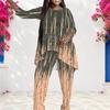 Women Plus Size Round Neck Long Sleeve Printed Layered Top Long Pants Two Piece Set