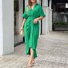 2026 Cross-border Foreign Trade Women's Clothing, New Spring Models In Europe, America, Solid Color Lapel Short Sleeves High Waist Long Shirt Dress
