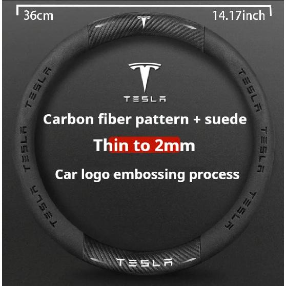 Car Carbon Fiber Leather Anti-Slip Steering Wheel Cover For Tesla Cybertruck Beast Roadster Model 3 Model Y Model S Model X