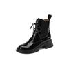 Fashion NEW Fall Shoes Women Patent Leather Boots Round Toe Chunky Heel Women Boots Winter Solid Lace-up Ankle Boots Western Boots Women