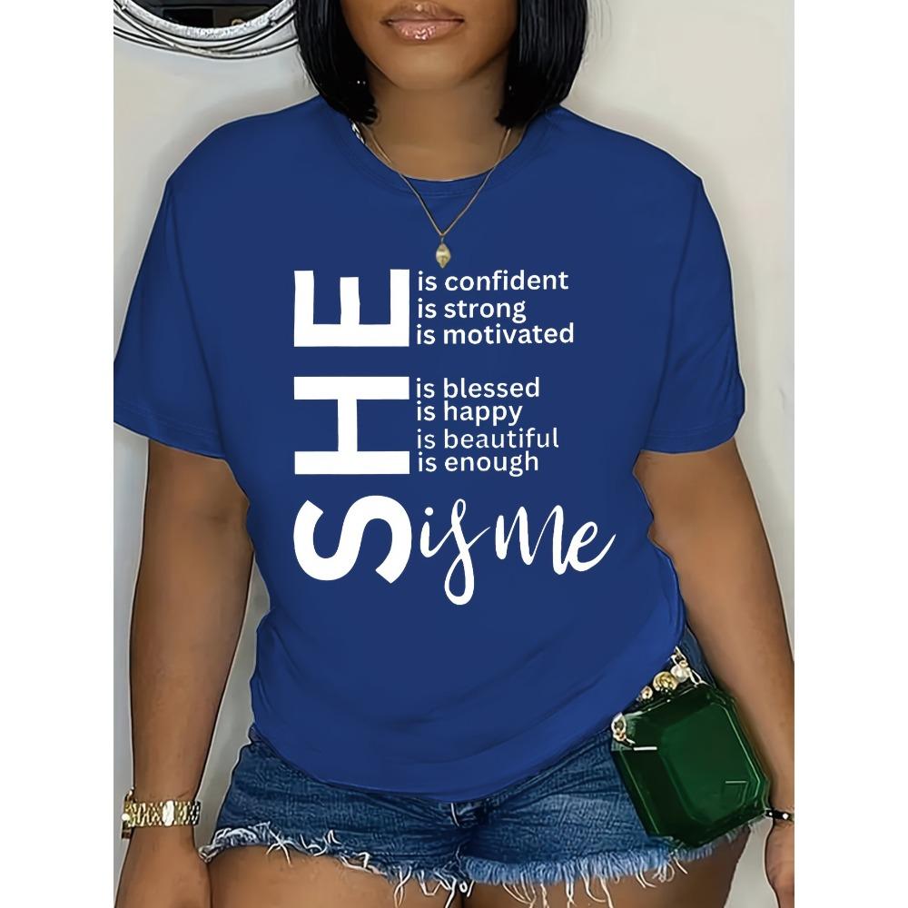 Women Cotton Short Sleeves T-shirts She Is Me Empowering Women's Tee Casual White Top