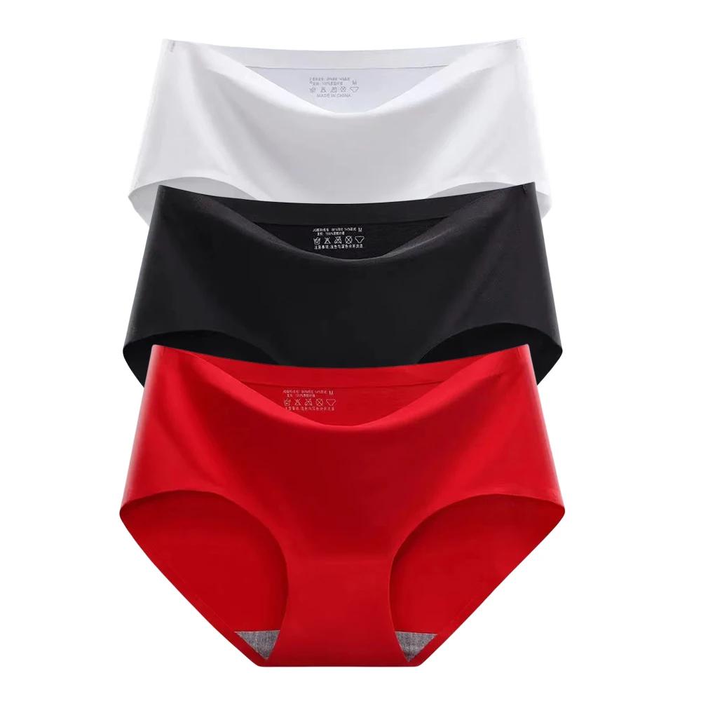 3Pcs Invisible Painties Women Seamless Briefs Ladies Solid Color Ultra-thin Underwear Girls Plus Size Panty M-XXL