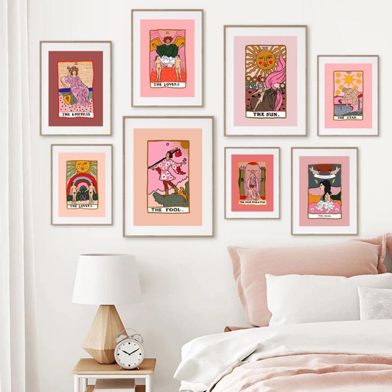 Retro Lover Tarot Card Wall Art Canvas Painting Vintage Posters And Prints 70s Wall Pictures For Living Room Home Decoration