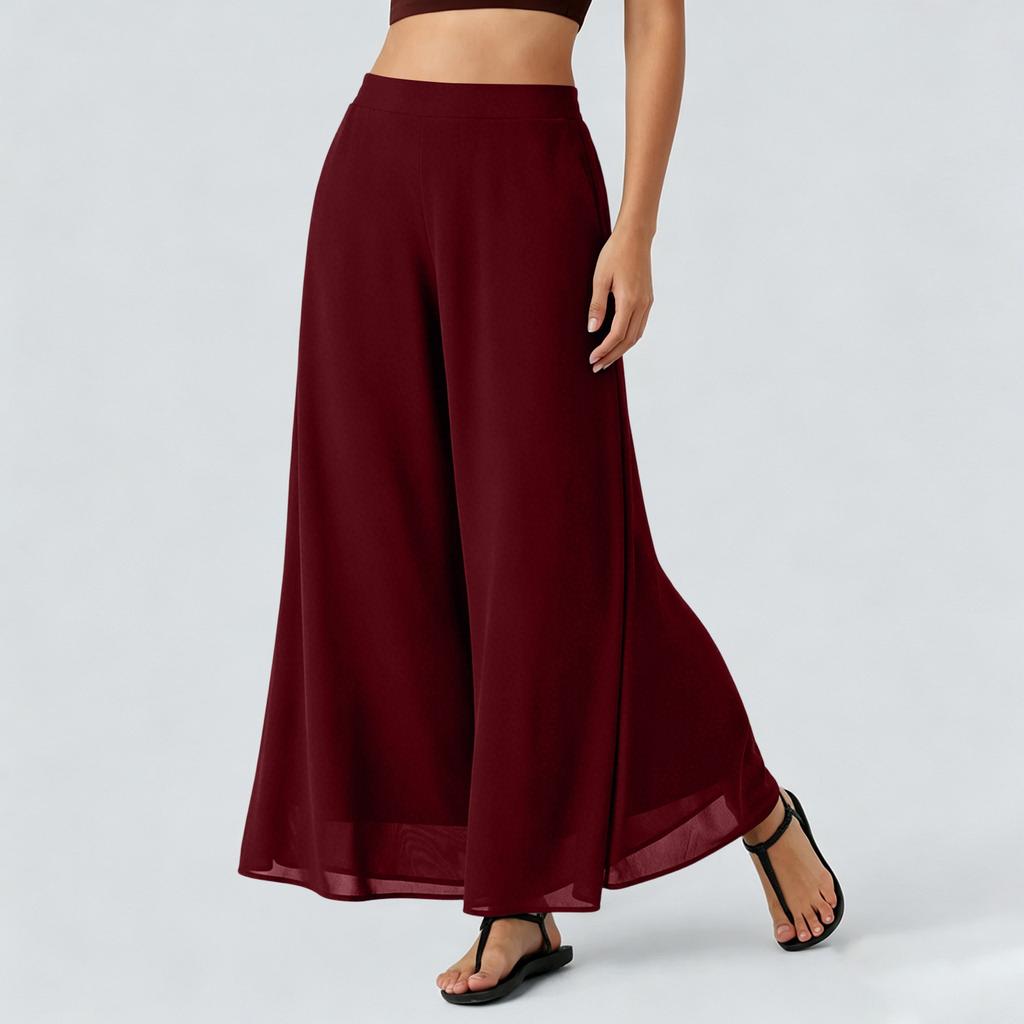 Women’s Loose Fit Chiffon Wide Leg Pants High Waist Long Flowing Trousers Casual Lightweight Comfortable Design