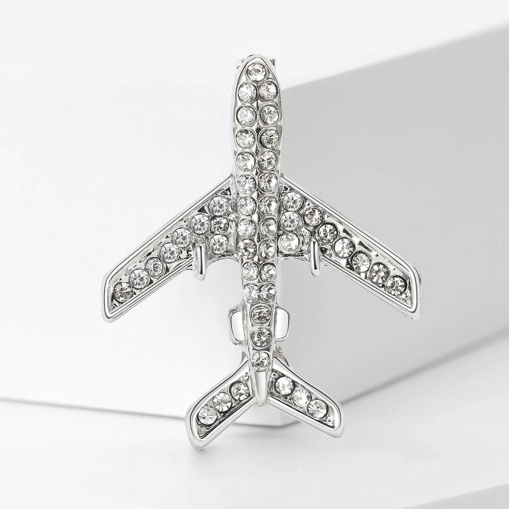 Rhinestone Airplane Brooches for Women Unisex Transportation Pins Office Party Friend Gifts Accessories