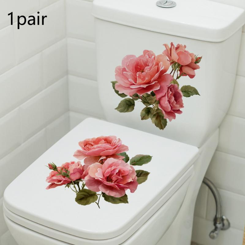 Rose Toilet Seat Stickers Self-Adhesive Waterproof for Personalized Bathroom Decor