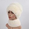 Women Winter Real Fur Hat Scarf 2 Pieces Knitted Rex Rabbit Fur Hat Top Natural Fox Fur Cap Scarves Sets Lady Warm Real Fur Caps