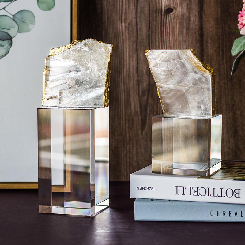 Natural Crystal Stone Ornament with Gold Foil - Bookshelf, TV Cabinet, and Entrance Decor