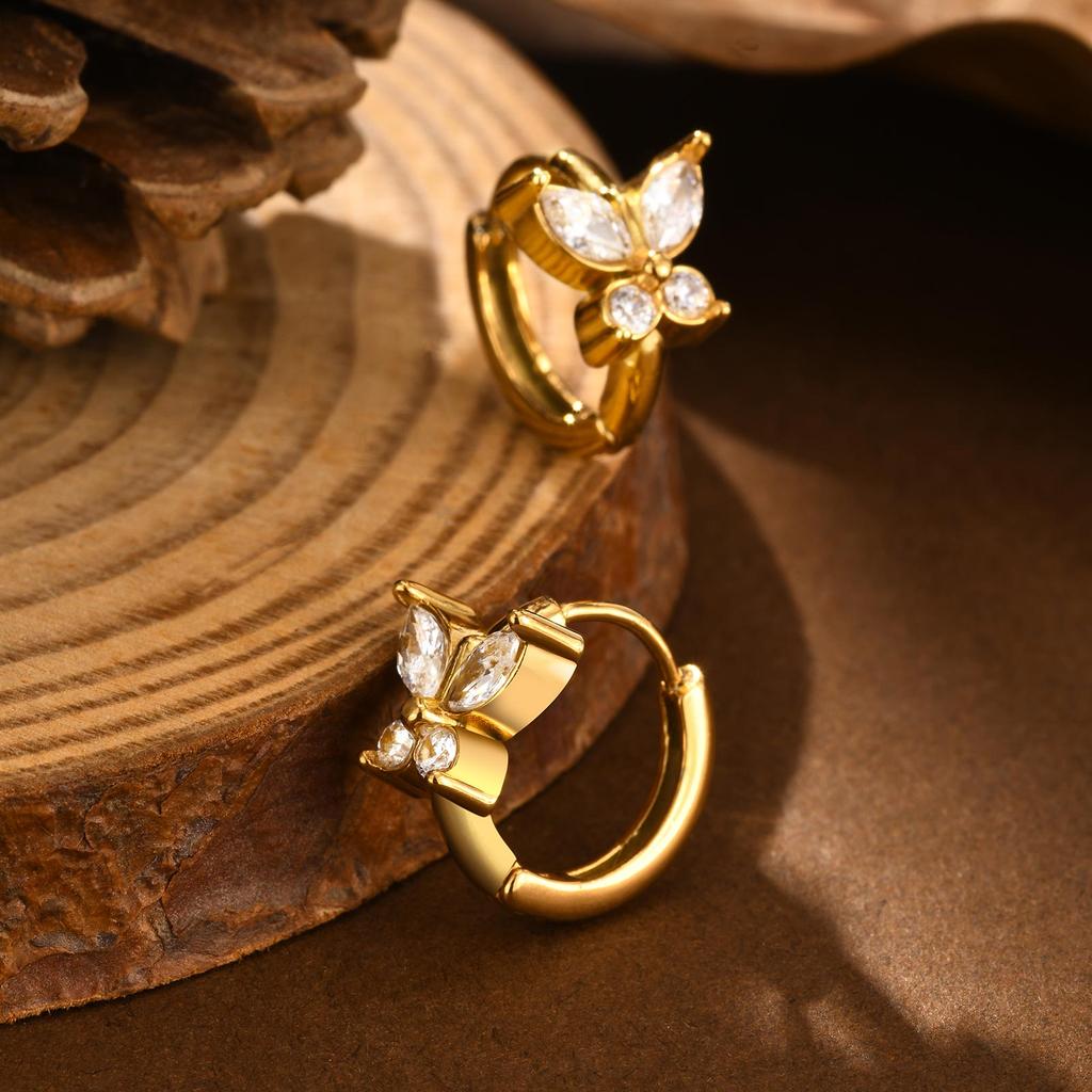Light Luxury White Zircon Heart-Shaped Earrings for Women,  Stainless Steel Gold Color Classic Hoop Earrings, Fashion Jewelry