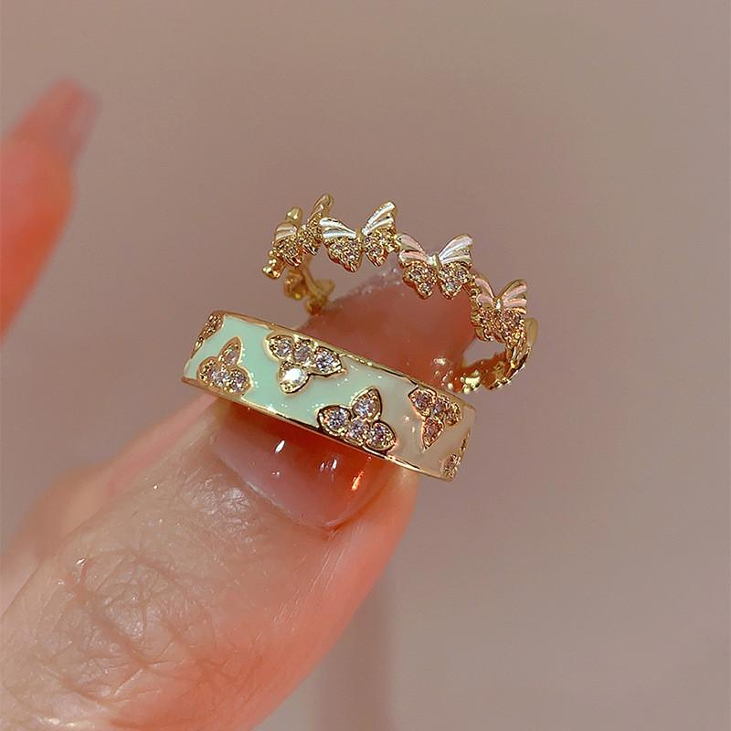 Elegant Adjustable Enamel Butterfly Ring For Women In Contemporary Design With Unique Style