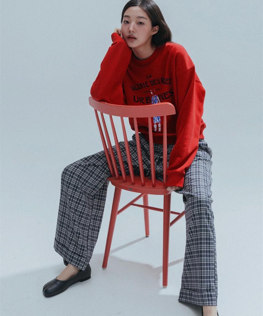 ANNEHEARTS Glen Check Wide Easy Pants_Navy