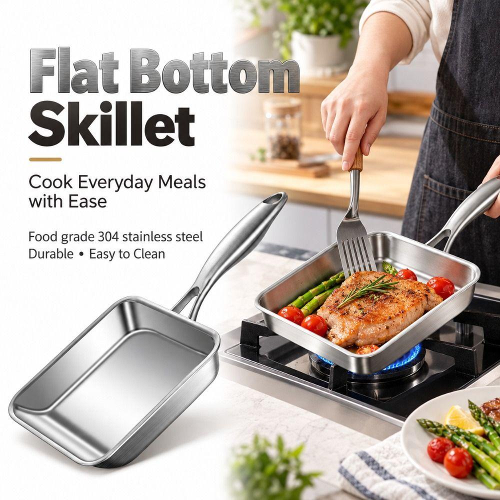 Mirror Polish Flat Bottom Skillet No Coating Tamagoyaki Pan for Kitchen Gas Stove