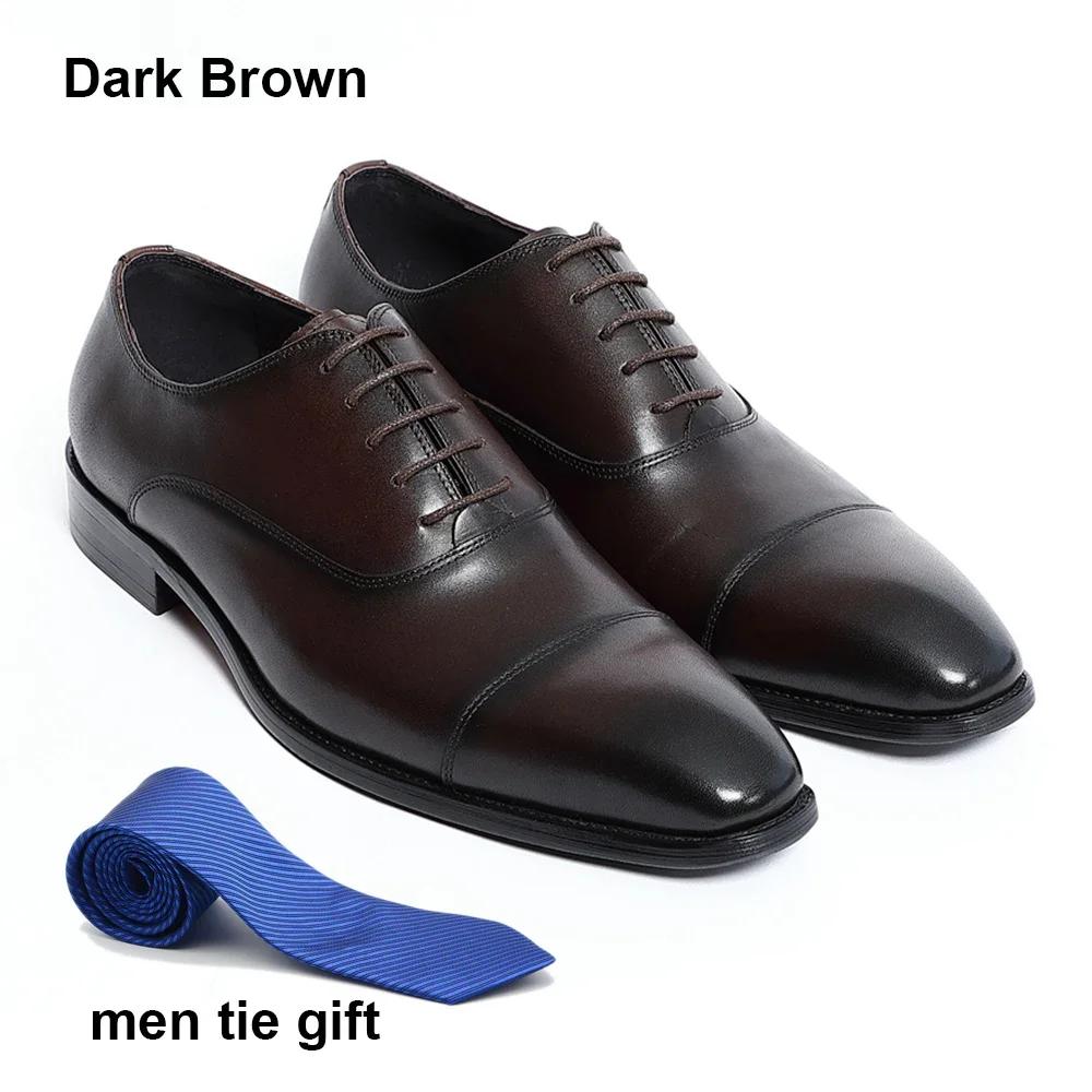 Black Brown Men's Dress Shoes Genuine Leather Cap Toe Oxford Suit Shoes Lace Up Business Office Wedding Formal Footwear Male