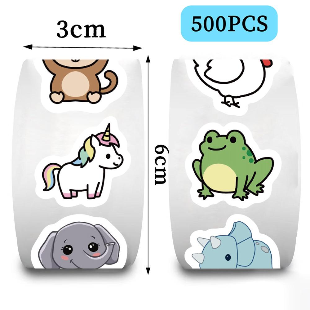 500 Pictures/roll Roll Sticker Tape Cartoon Animal Handbook Material Decorative Envelope Seal Sticker