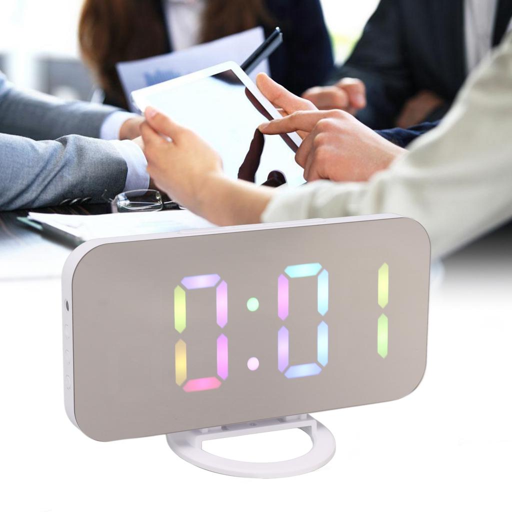 LED Mirror Digital Alarm Clock Large Brightness Colorful RGB Display Beside Digital Clock with Dual USB Ports