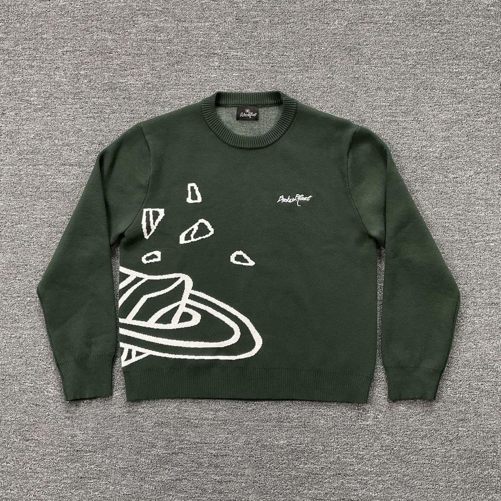 Unisex Jacquard Embroidery Street Style Sweater - Round Neck Knit Pullover for Autumn/Winter