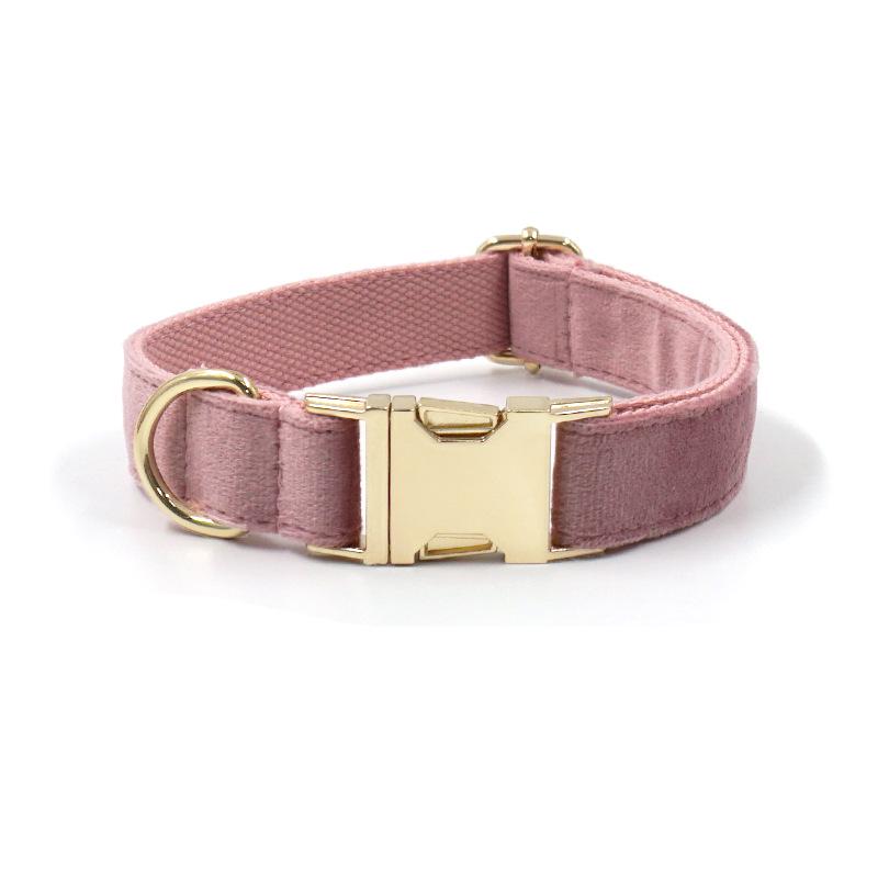 Mihha Boss Champagne Pink Velvet Dog Collar with Gold Buckle and Engraving Option Medium