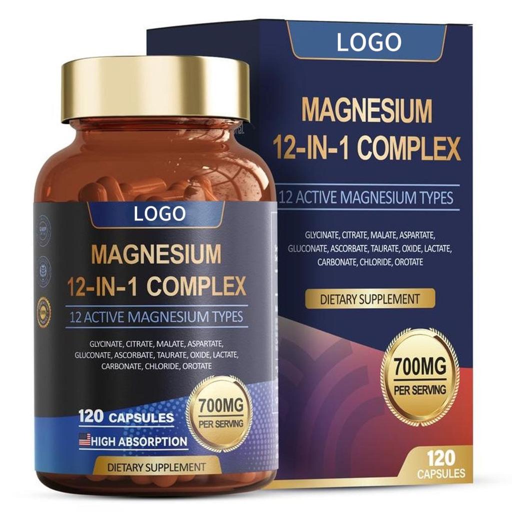 12-in-1 Magnesium Complex Capsules: Magnesium Glycinate, Citrate, Oxide