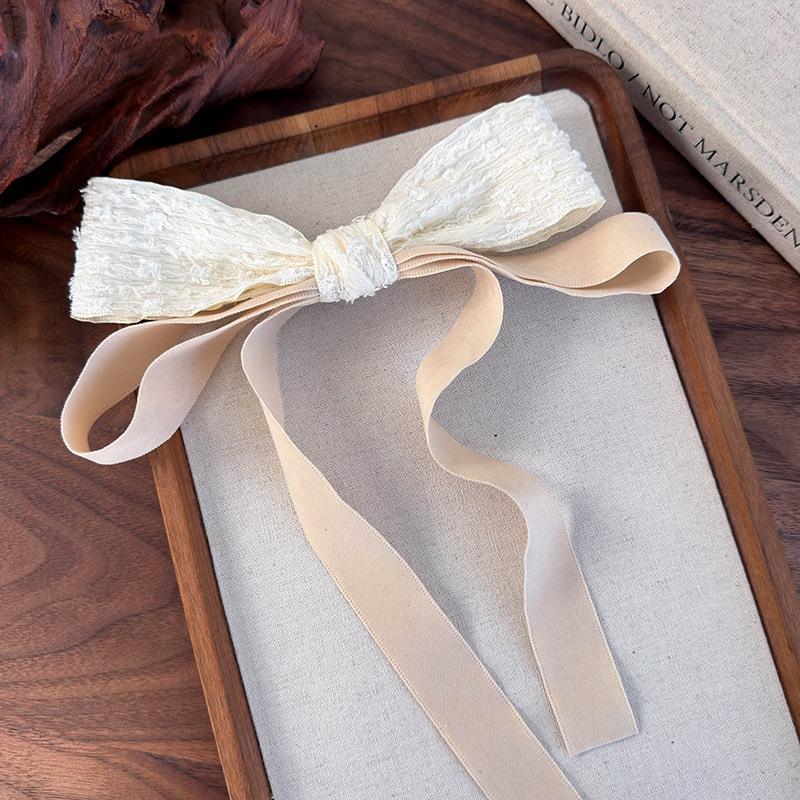 

Заколка-бант стример для волос Новая винтажная элегантная низкий хвост тканевая пружинная заколка аксессуары для волос для женщин бежевый