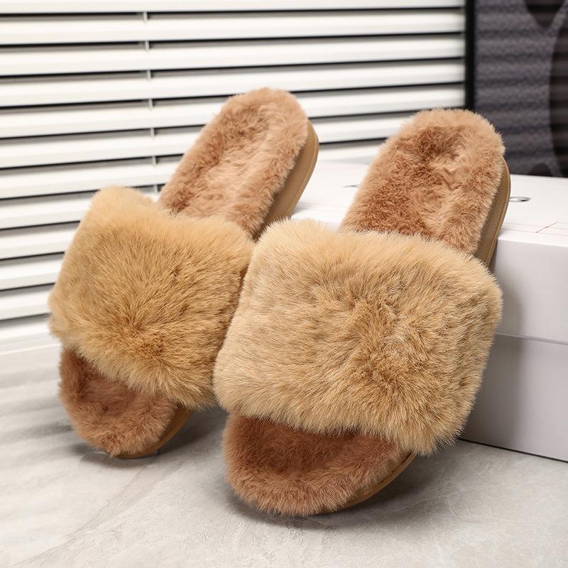 

Mao Mao slippers women s winter piled and thickened one-word drag, non-slip and breathable at home, and high-grade plush cotton mop for external wear 39-40 верблюд