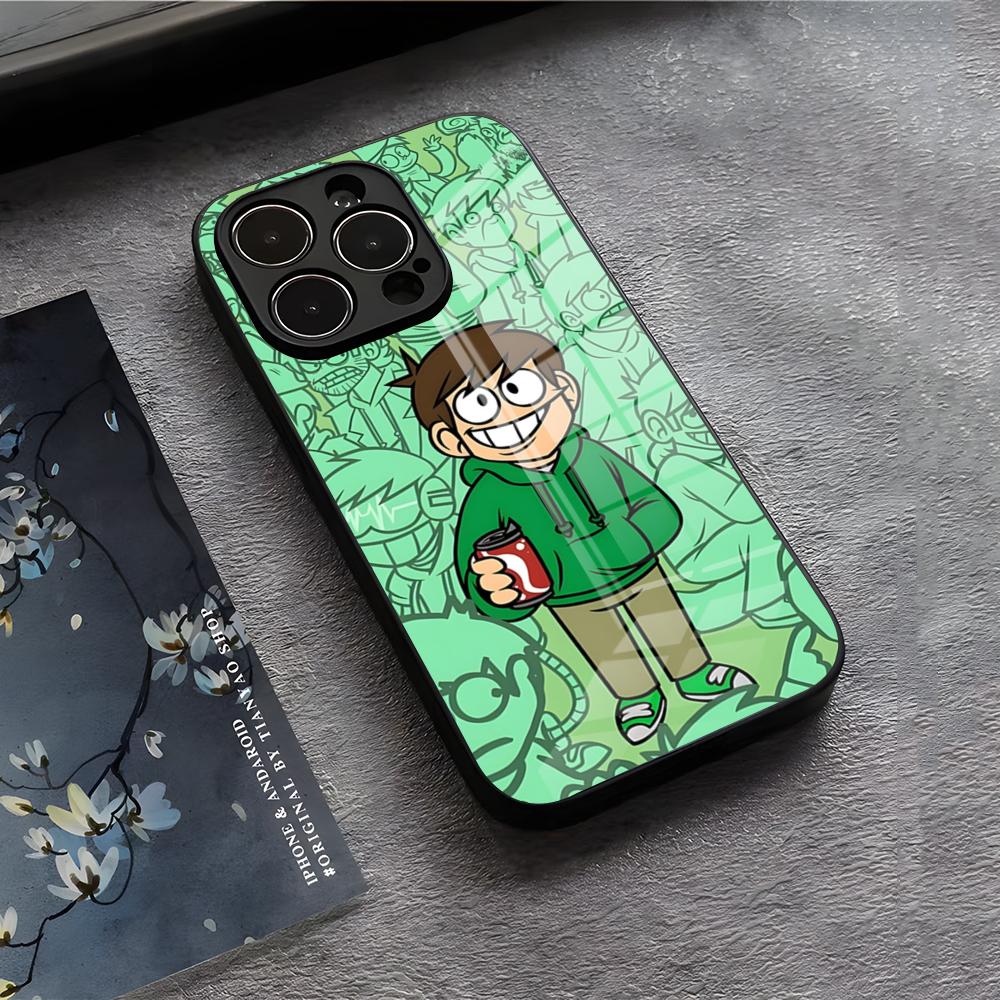 E-EddsworldS Anime Phone Case For IPhone 17 Air 16 E Pro Max 15 14 13 Mini 12 Pro 11 Max Plus Black Glass Cover