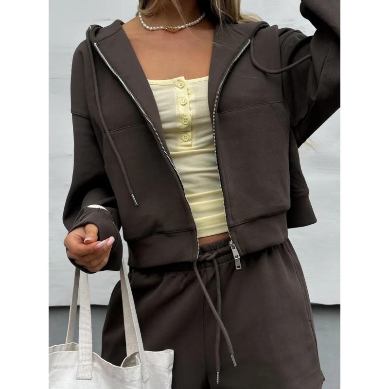 Womens 2 Piece Tracksuit Hooded Sweatshirt Shorts Set Casual Streetwear Solid Color S M L XL