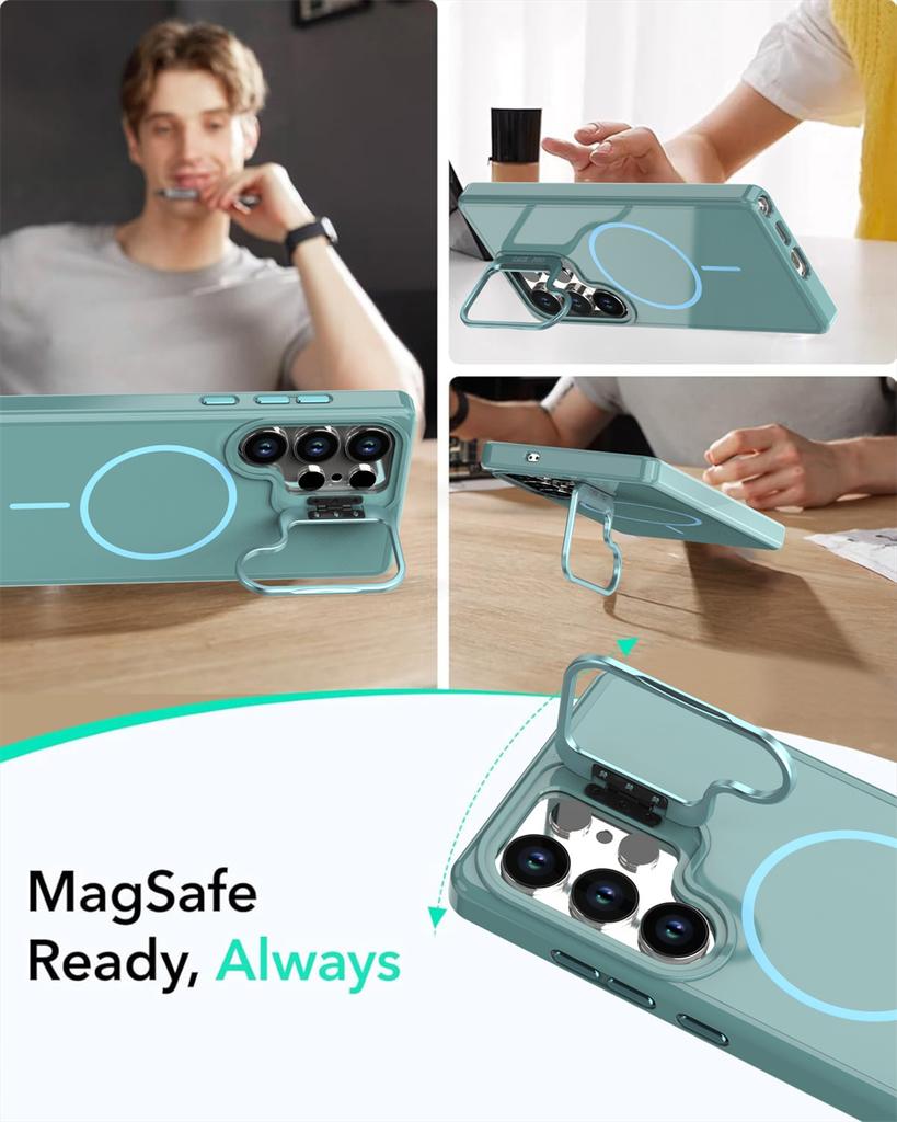 Silicone For Magsafe Magnetic Metal Lens Stand Case For Samsung Galaxy S25 Ultra S24 S23 Plus FE A06 A07 A16 A17 A26 5G Cover