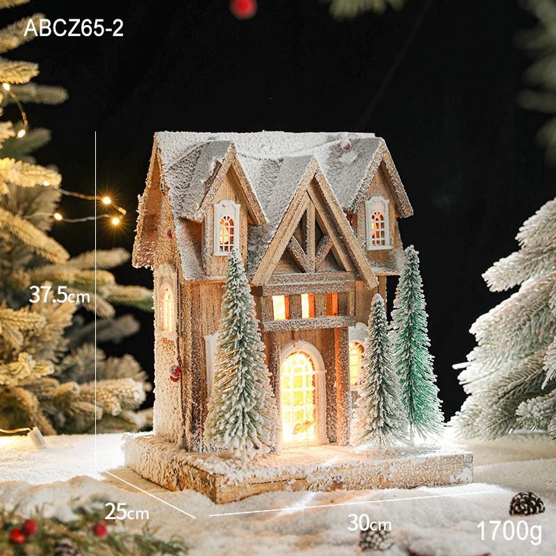 Christmas Wooden Lighted Snow House Mini Cabin European Vintage Xmas Decor
