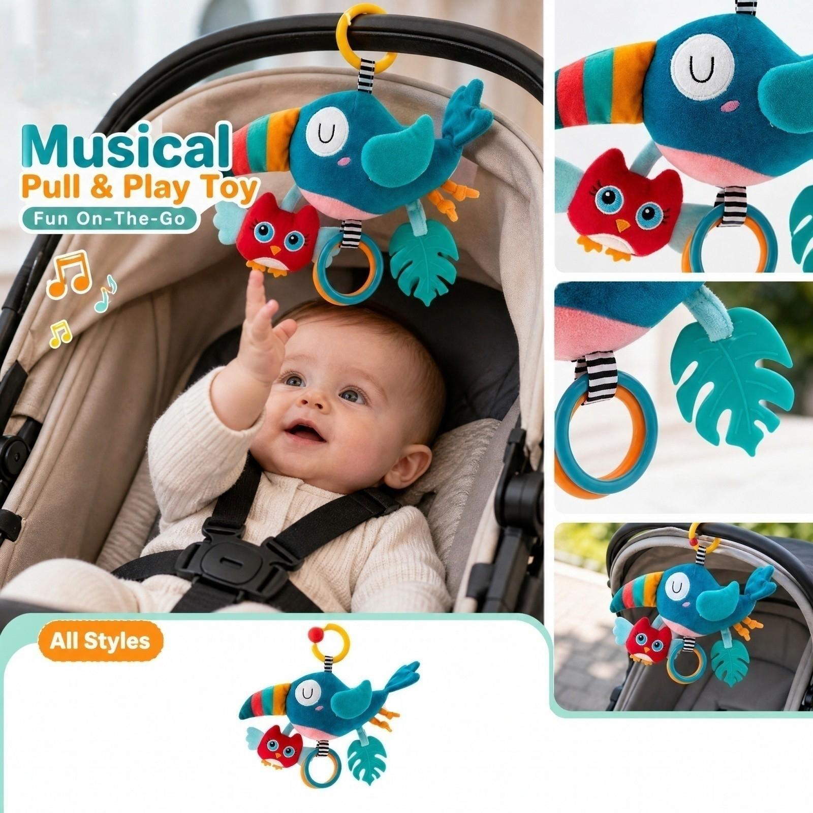 Baby Stroller Hanging Plush Toy with Music Pull One Size синий