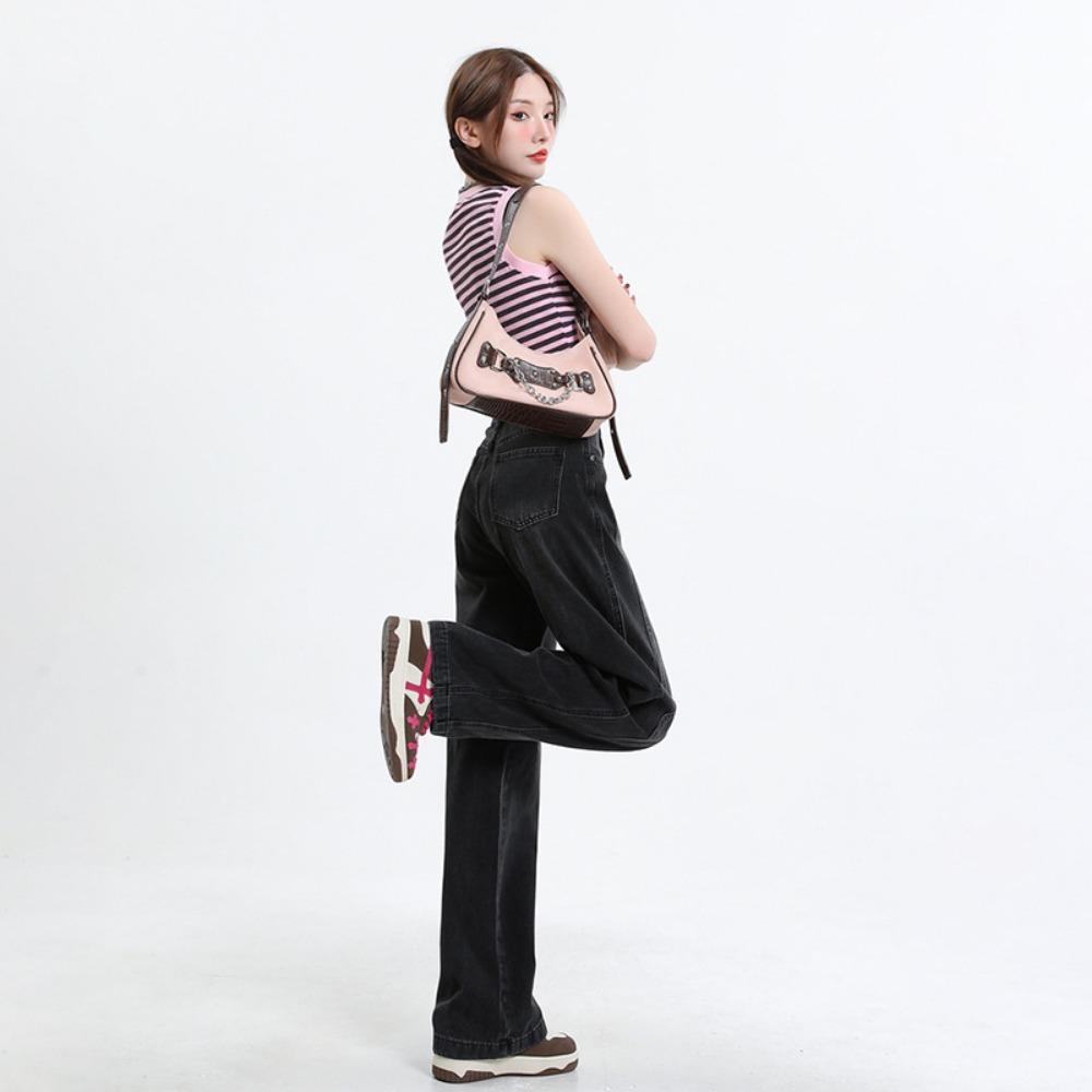 Personalized versatile high-waisted wide-leg jeans women's spring and autumn new design sense thin straight niche floor pants